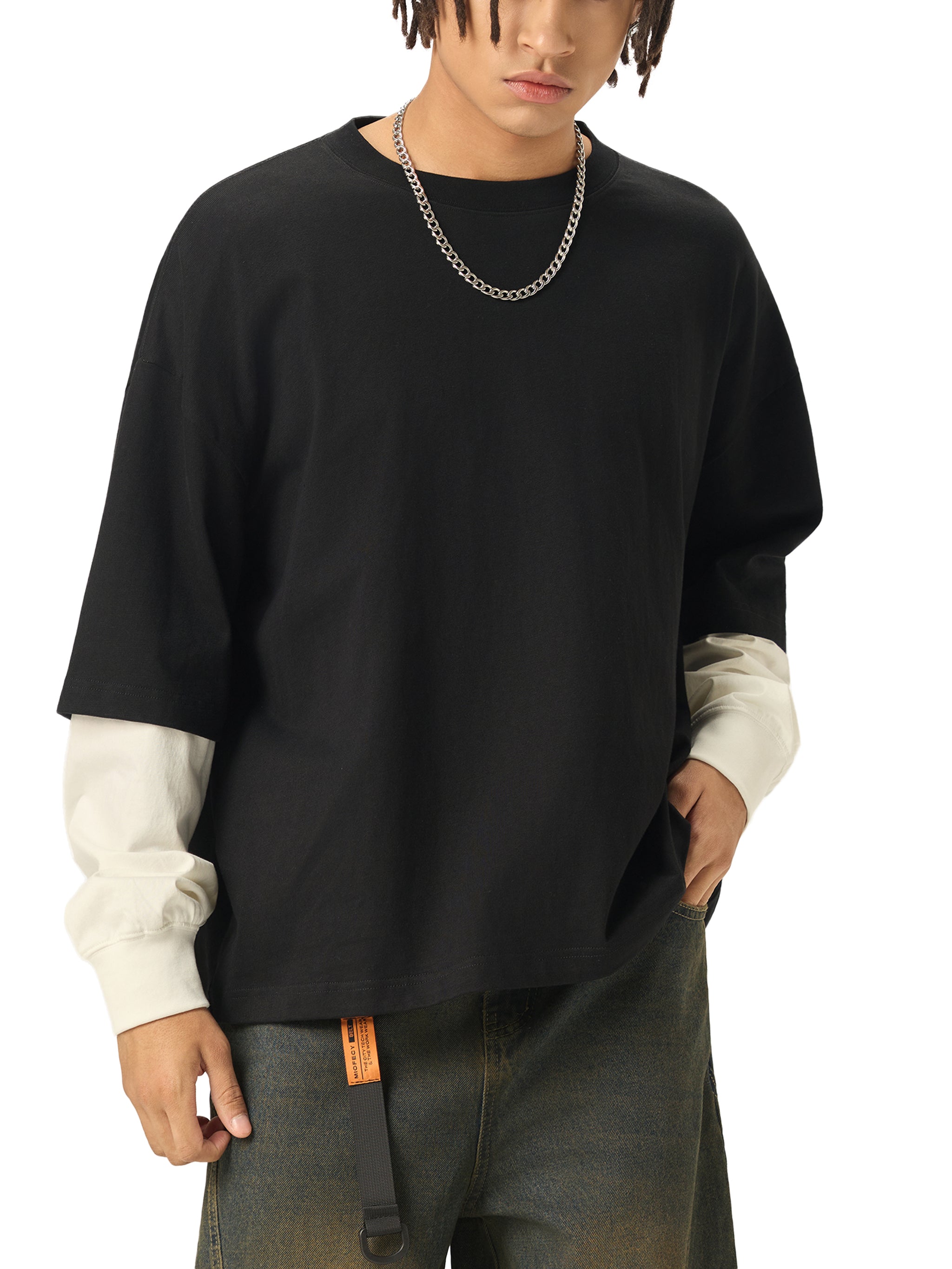 Stressed Antelope Layered Sleeve Cotton T-Shirt