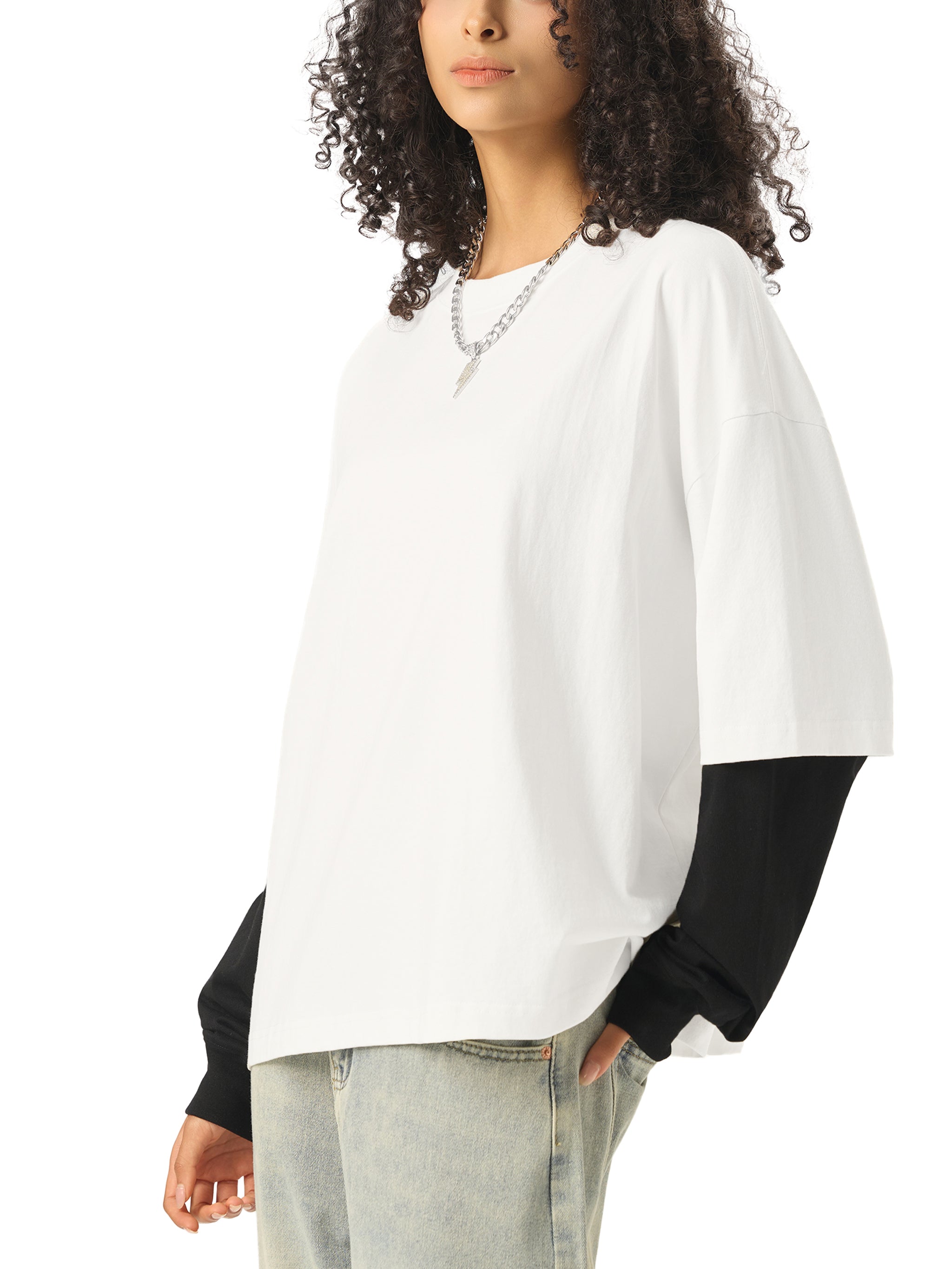 Stressed Antelope Layered Sleeve Cotton T-Shirt